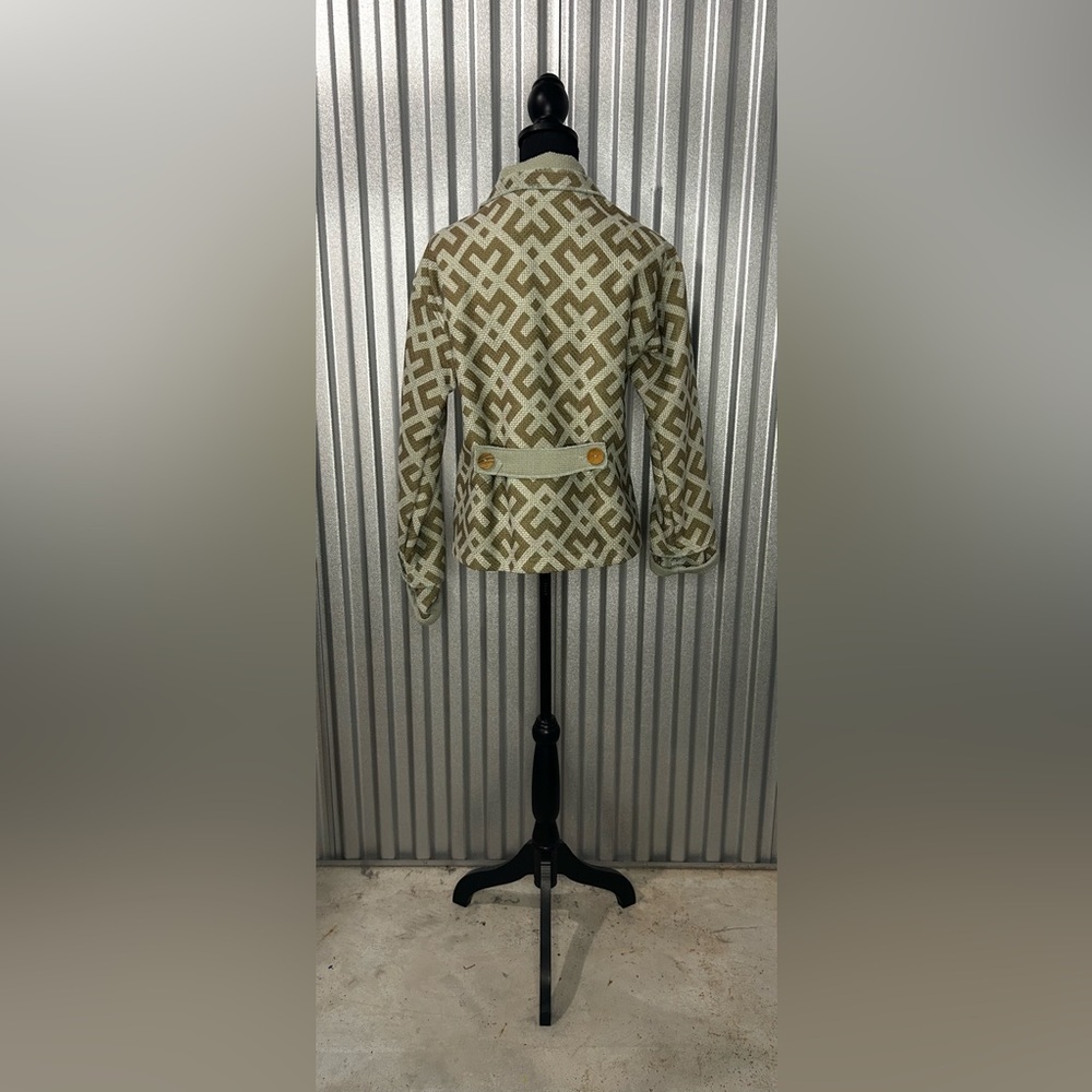 Women’s Green Geometric Retro Maralyce Ferree Polyester Button Down Coat Small - Picture 2 of 4